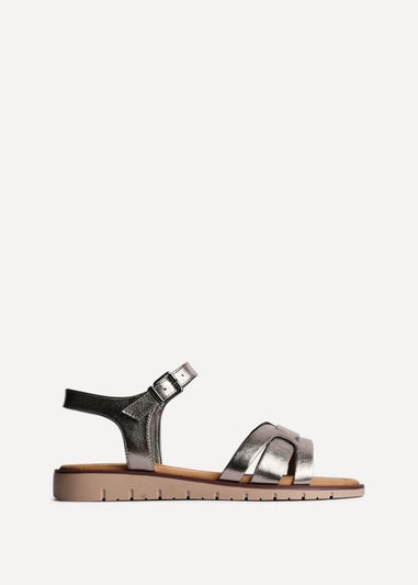 Linzi Twirl Wide Fit Pewter Faux Leather Two Part Sandal