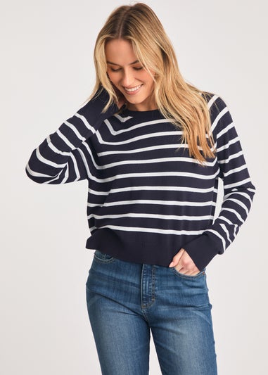 French Connection Navy Crew Neck Long Sleeve Striped Knit Jumper