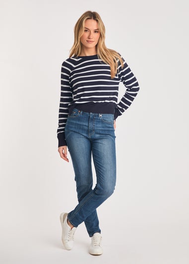 French Connection Navy Crew Neck Long Sleeve Striped Knit Jumper