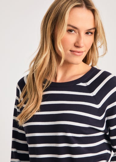 French Connection Navy Crew Neck Long Sleeve Striped Knit Jumper