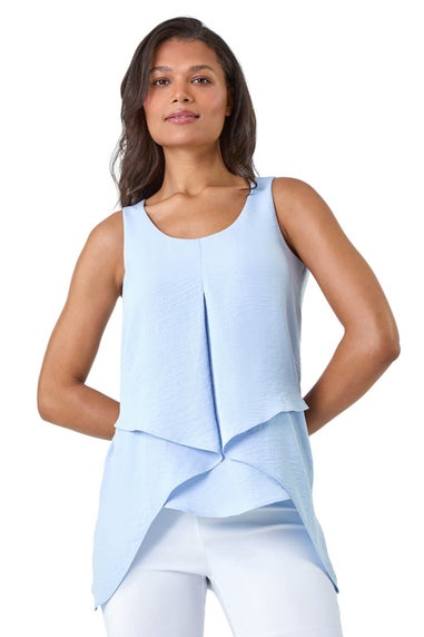 Roman Light Blue Asymmetric Sleeveless Vest Top