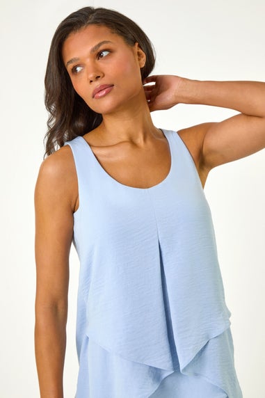 Roman Light Blue Asymmetric Sleeveless Vest Top