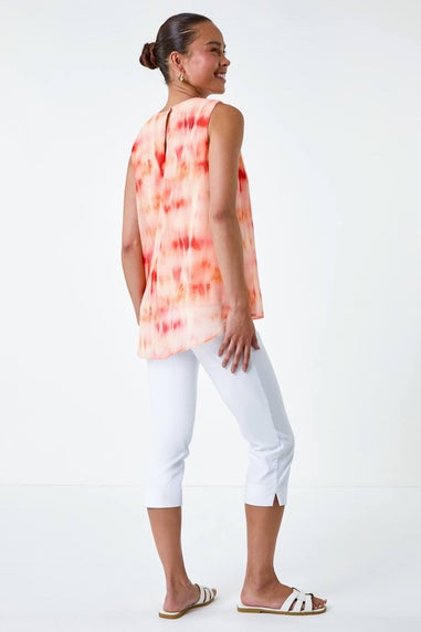 Roman Coral Petite Sleeveless Tie Dye Print Top