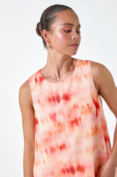 Roman Coral Petite Sleeveless Tie Dye Print Top