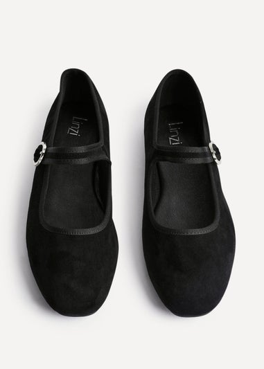 Linzi Graceful Black Faux Suede Ballet Pumps