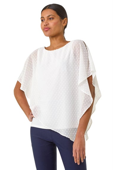Roman Ivory Asymmetric Dobby Overlay Top