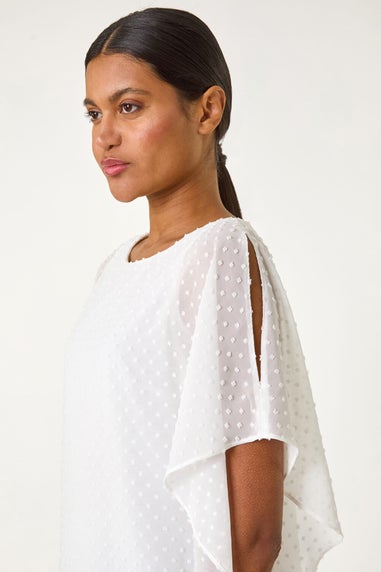 Roman Ivory Asymmetric Dobby Overlay Top