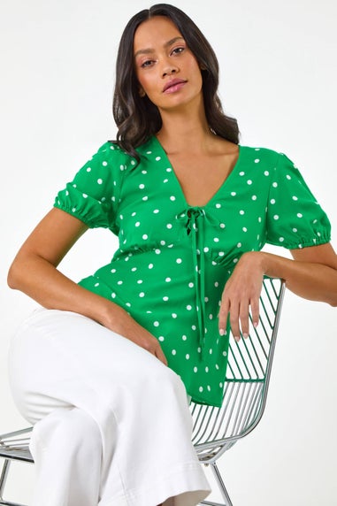 Dusk Green Dusk Spot Print Tie Front Top