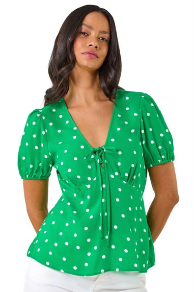 Dusk Green Dusk Spot Print Tie Front Top