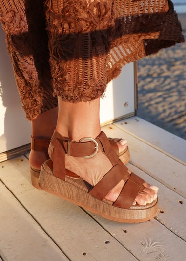 Linzi Tori Tan Faux Leather Gladiator Flatform Sandals