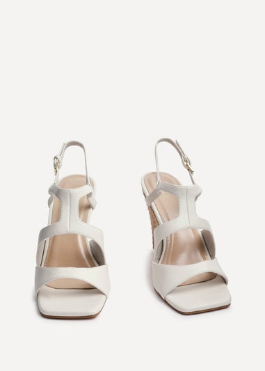 Linzi Dolce Ivory Faux Leather Link Design Raffia Platform Wedge
