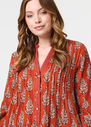 Izabel London Orange Feather Print Flare Sleeve Short Dress