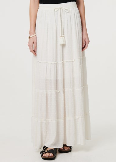 Izabel London White Textured High Waist Tiered Maxi Skirt