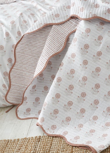 Pineapple Elephant Woodblock Floral So Soft Quilted Terracotta Bedspread