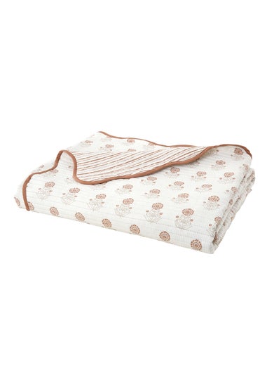 Pineapple Elephant Woodblock Floral So Soft Quilted Terracotta Bedspread