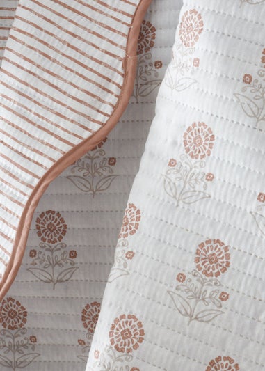 Pineapple Elephant Woodblock Floral So Soft Quilted Terracotta Bedspread