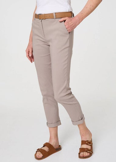 Izabel London Beige Belt Detail Slim Fit Cropped Trousers