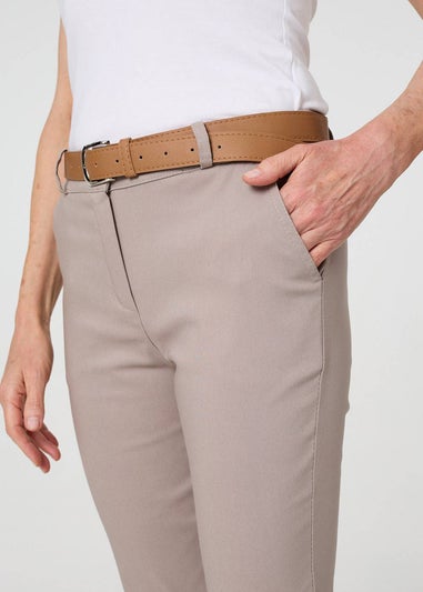 Izabel London Beige Belt Detail Slim Fit Cropped Trousers