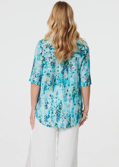 Izabel London Turquoise Printed 3/4 Sleeve Relaxed V-Neck Blouse