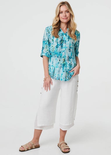 Izabel London Turquoise Printed 3/4 Sleeve Relaxed V-Neck Blouse