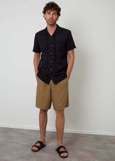 Threadbare Stone Linen Blend Pleated Loose Fit Shorts