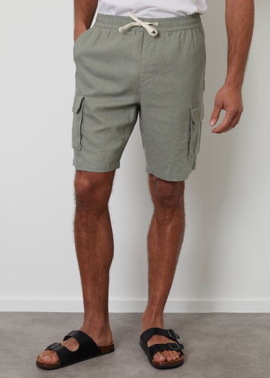 Threadbare Soft Green Linen Blend Cargo Shorts