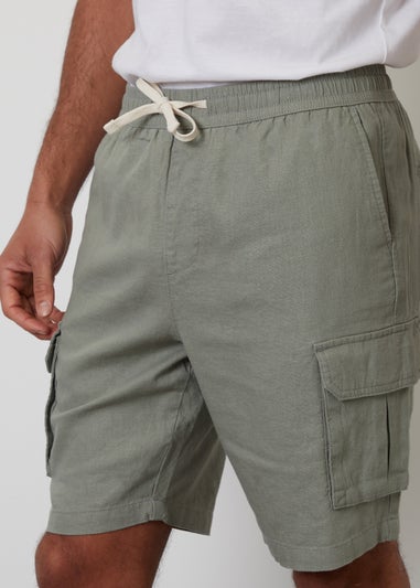 Threadbare Soft Green Linen Blend Cargo Shorts