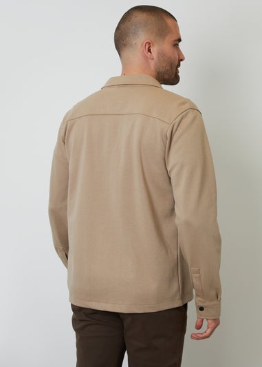 Threadbare Stone Cotton Blend Popper Fastening Pique Shacket