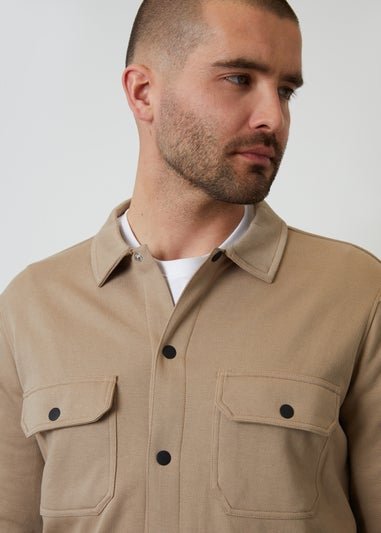 Threadbare Stone Cotton Blend Popper Fastening Pique Shacket