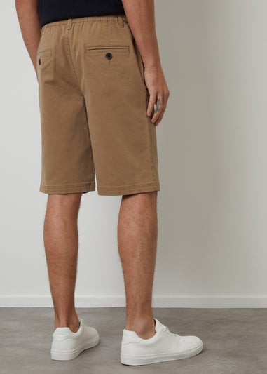 Threadbare Stone Pleated Relaxed Fit Stretch Chino Shorts