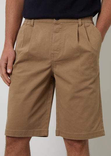 Threadbare Stone Pleated Relaxed Fit Stretch Chino Shorts