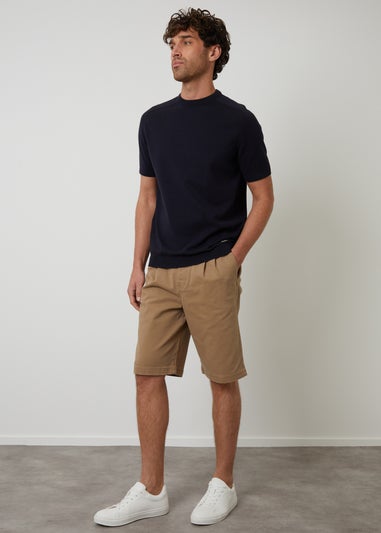 Threadbare Stone Pleated Relaxed Fit Stretch Chino Shorts