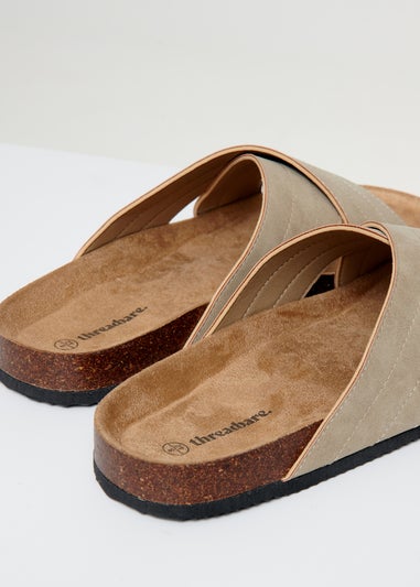 Threadbare Beige Faux Suede Cross Strap Sandals