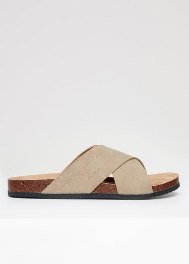 Threadbare Beige Faux Suede Cross Strap Sandals