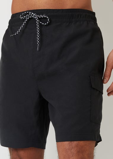 Threadbare Black 2 Pack Mid Length Cargo Swim Shorts