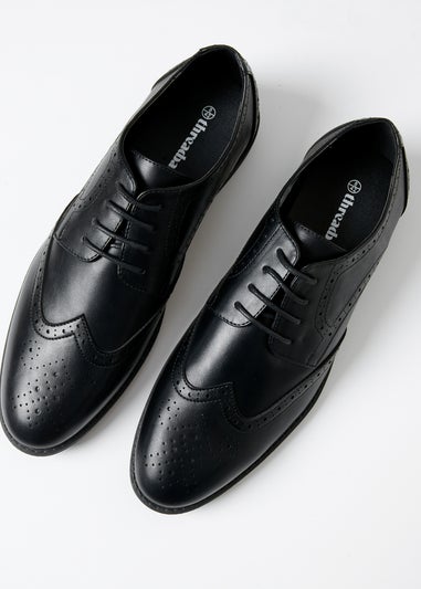 Threadbare Black Faux Leather Brogues