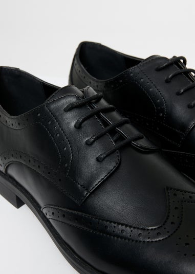 Threadbare Black Faux Leather Brogues