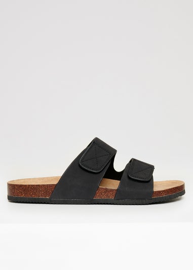Threadbare Black Faux Suede Two Strap Sandals