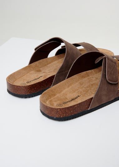 Threadbare Chocolate Faux Suede Two Strap Sandals