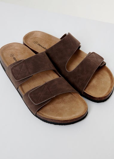 Threadbare Chocolate Faux Suede Two Strap Sandals