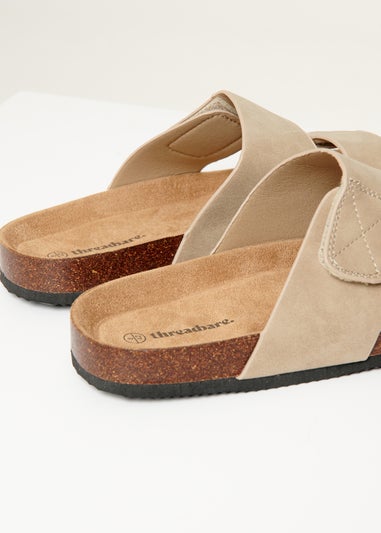 Threadbare Beige Faux Suede Two Strap Sandals