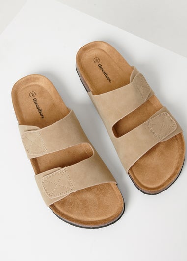 Threadbare Beige Faux Suede Two Strap Sandals
