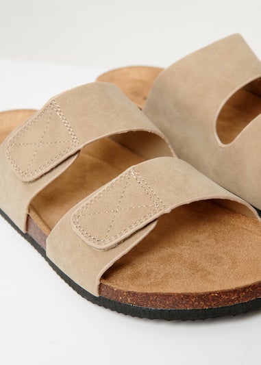 Threadbare Beige Faux Suede Two Strap Sandals