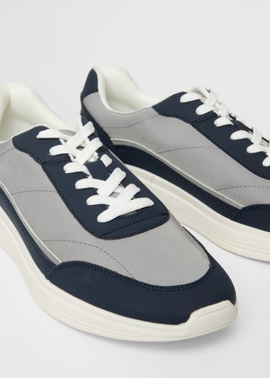 Threadbare Navy Retro Panelled Court Trainers