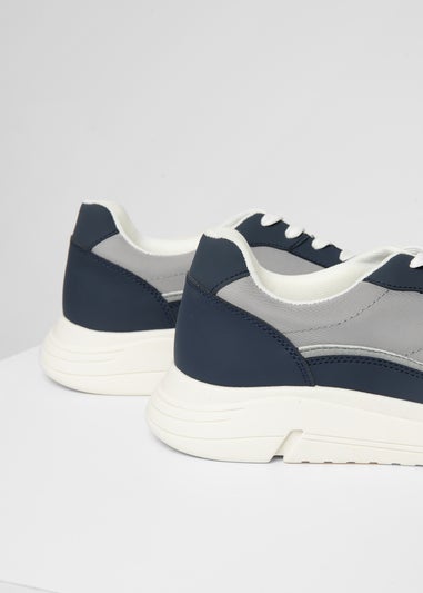 Threadbare Navy Retro Panelled Court Trainers
