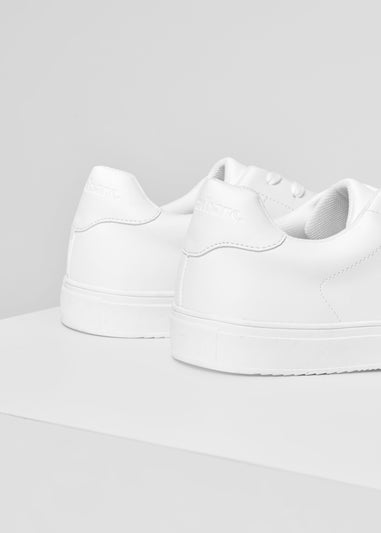 Threadbare White Lace-Up Faux Leather Court Trainers