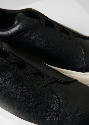 Threadbare Black Faux Leather Elastic Lace Slip On Trainers