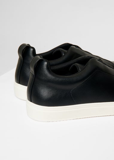 Threadbare Black Faux Leather Elastic Lace Slip On Trainers