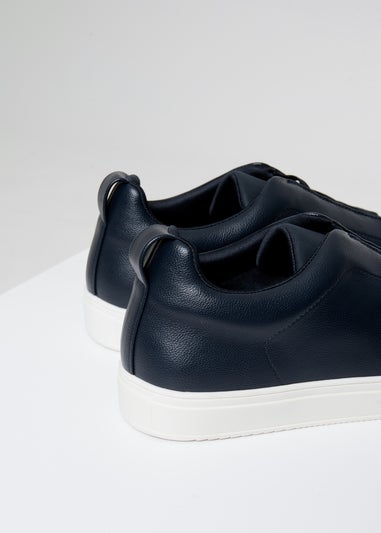 Threadbare Navy Faux Leather Elastic Lace Slip On Trainers