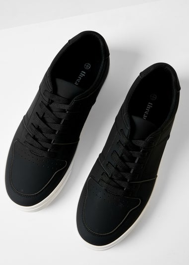 Threadbare Black Stitch Detail Court Trainers
